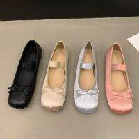 【CC】 Luxury Silk Ballet Shoes Woman Classic Toe Bowtie Elastic Band Flats Ladies Soft Loafers