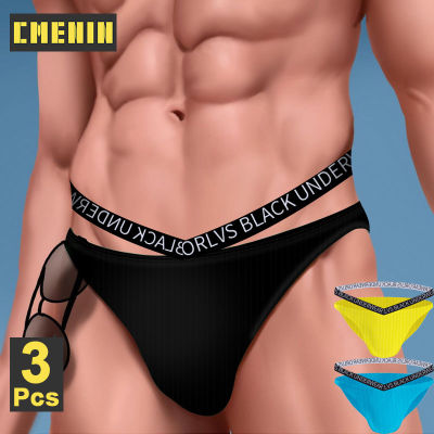 CMENIN ORLVS 3Pcs Cotton LOGO กางเกงในระบายอากาศผู้ชาย Jockstrap Briefs Mens Underpants Pouch OR6311A