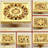 Uythner Free Shipping Golden 4 inch Squre Shower Drain Bathroom Floor Waste Drain Traps Drains