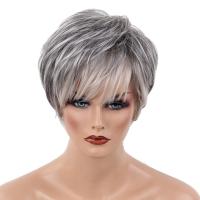 Moon ISILAND สั้นตรง S กับสีเทาความร้อน0% จริง,Pixie Cut Layer