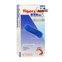 Tigerplast blue ไทเกอร์พล๊าส บลู พลาสเตอร์ปิดแผลชนิดพลาสติก 1กล่อง100แผ่น (สามารถใช้กับเครื่องตรวจจับโลหะ)