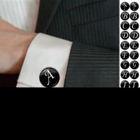 Men 39;s Fashion A Z Alphabet Cufflinks Silver Color Glass Dome Letter Cuff Button for Male Gentleman Shirt Wedding Cuff Links Gift