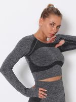 Women Long Sleeve Running Shirts y Exposed Navel Workout T-shirts Solid Sports Shirts Quick Dry Fitness Gym Crop Tops