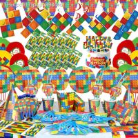 ❈◕❅ Building Blocks Kids Party Decorations 10-20 People Legos Disposable Tableware Set Cup Plate Baby Shower Kids Birthday Supplies