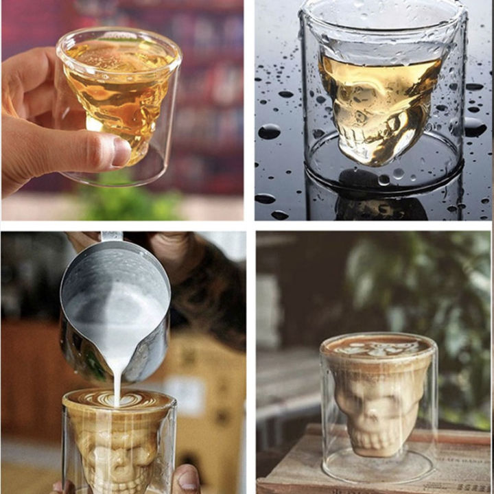 sloki-kaca-คริสตัลรูปหัวกะโหลกใสสองชั้นแบบแก้วกาแฟสำหรับใช้ในบ้านแก้วไวน์วิสกี้วอดก้าบาร์คลับเบียร์
