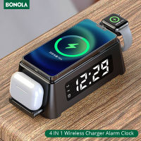 Bonola 15W Qi Alarm Clock Wireless Charger Pad for apple iPhone 12 11 XS XR 8 Plus Charger for Apple Watch 6 5 4Airpods 2Pro