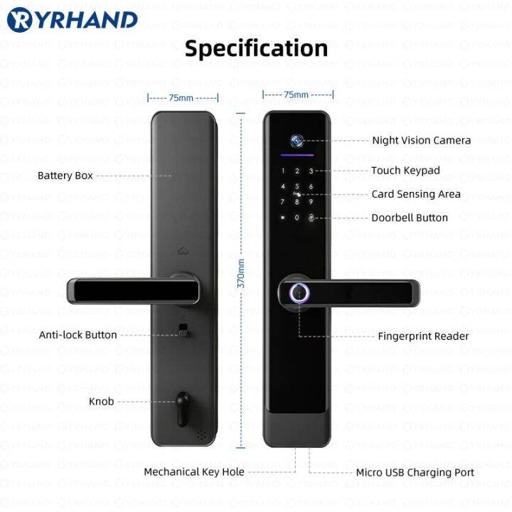 yrhand-tuya-ล็อควิดีโอ-wifi-อินเตอร์คอมอิเล็กทรอนิกส์ดิจิตอลรีโมตปลดล็อค-biometrics-กันน้ำสมาร์ทอินเตอร์คอมสำหรับบ้าน