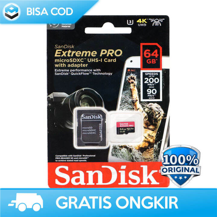 SANDISK EXTREME PRO 64GB PRO V30 SDSQXCU-064G 4K MEMORI KAMERA DSLR ...