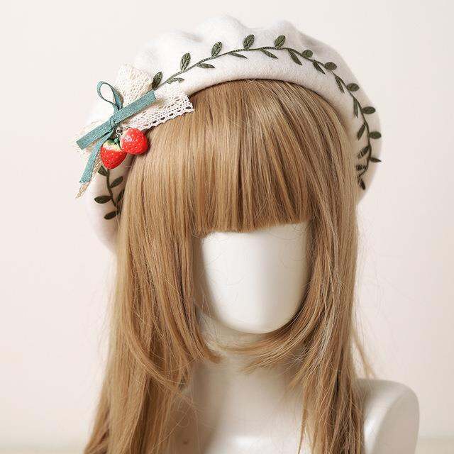 cw-lolita-hat-cute-girl-cartoon-strawberry-bow-tie-woolen-sweet