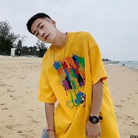 เสื้อยืดชายแบรนด์แฟชั่นแขนสั้นทรงหลวมสำหรับฤดูใบไม้ผลิและฤดูร้อน ins แขนสั้น T เสื้อยืดคอกลมผ้าฝ้ายแท้เทรนด์กราฟฟิตีแฟชั่นระดับประเทศ