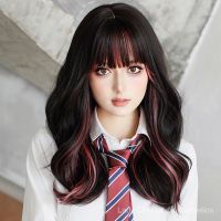 [0727]YWQJ-JF Wig Female Long Curly Hair Full Top Dyed Berry Long Curly Hair Full-Head Wig European and American Style Straight Bangs Big Wave Hair Cover BLAP shzt