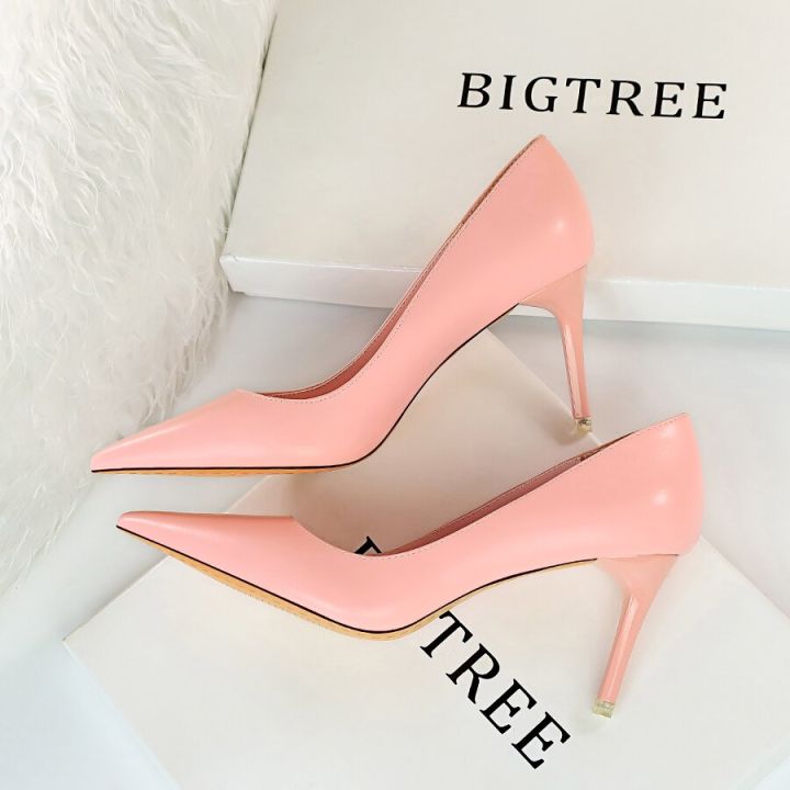 bigtree-ปั๊มผู้หญิงรองเท้าส้นสูงส้นเข็มใหม่7-5cm-รองเท้างานแต่งงานปลายแหลมตื้นส้นสูงสีนู้ดรองเท้าผู้หญิงผู้หญิง