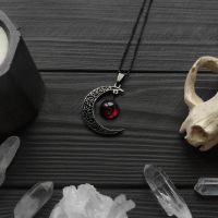 ◐☇✁ Short12hfh2tr Goth Crescent Necklace Dark Pendant Wiccan Witch Macabre Amulet Halfmoon Jewelry