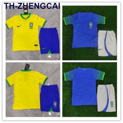 Newest❂❡ ZHENGCAI 2022 2023 new season Brazil kids set Children students Home yellow away blueSoccer Jersey Shirt Football Clothes