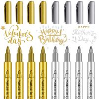 2-4pcs Highlights Metallic Marker Pen Brush Tip Gold Silver Hard Nib Drawing Paint DIY Permanent Handmade On Paper, Cup, Toy