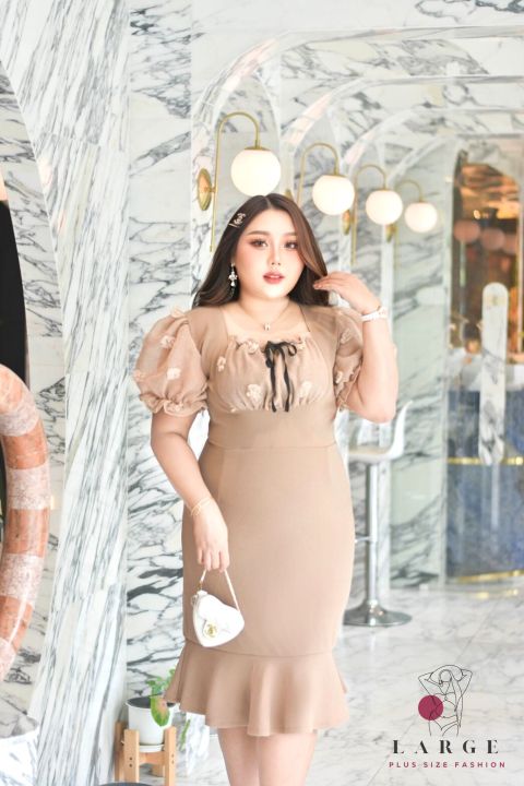 style-plus-size-dress-ds04-ชุดเดรสสาวอวบ-บาร์บี้-ปอม-ปอม-l40-43-ชุดแฟชั่นผู้หญิง-ชุดเดรสยาว-ชุดผู้หญิง-ชุดสาวอวบ-แบรนด์ไทย