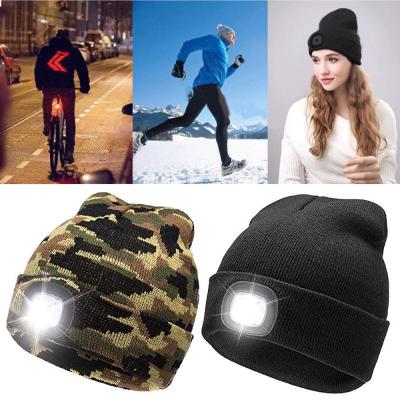 4 LED Lighted Cap Warm Beanies Hands Free Battery Type Fishing Running Beanie Hat Flash Headlight Camping Caps Lighted Hats