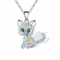 Girls Cute Cat Pendant Necklace for Women Children Fashion Colorful Crystal Cartoon Animal Necklaces Jewelry Gifts