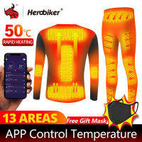 Winter Jacket Heated Thermal Underwear Men Suit Smart Phone APP Control Temperature Moto USB Fleece Motorcycle Jacket NEW