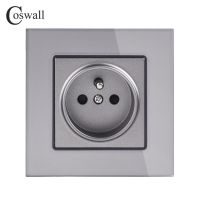 【NEW Popular89】 CoswallGlass แผงผนังสายดิน16A ฝรั่งเศสโปแลนด์เต้าเสียบไฟฟ้าสีเทาสีเทาที่มีสีสัน