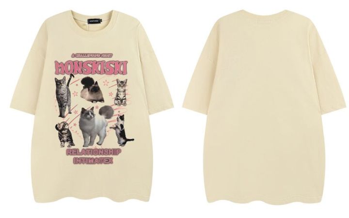 harajuku-tshirt-ครอบครัวแมวกราฟิกพิมพ์-streetwear-เสื้อ-t-ชาย-hip-hop-แฟชั่นสบายๆผ้าฝ้ายเสื้อ2023เสื้อแขนสั้น