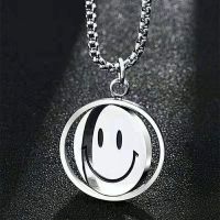 【CW】Dincior Trend Rotating Smiley Pendant Necklace hip-hop pendant Flip Expression Men Women Hipster Mood New Sweater Chain