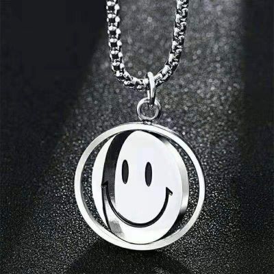 【CW】Dincior Trend Rotating Smiley Pendant Necklace hip-hop pendant Flip Expression Men Women Hipster Mood New Sweater Chain