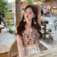 HLDT Beautifying The Back เสื้อกล้ามแฟชั่นสตรีลูกไม้แฟชั่น Boho Bustier เสื้อกล้ามสายเดี่ยวปักพู่เสื้อครอป