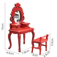 Tlapu 1:12โต๊ะแต่งหน้าแต่งตัวเฟอร์นิเจอร์ไม้บ้านตุ๊กตาพร้อมเก้าอี้ตกแต่ง