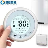 Beok Wireless &amp; RF Thermostat Smart Temperature Controller Kit Programmable Battery Powerd for Gas Boiler Room Heating