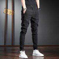 CODhan14416 Summer thin casual men s trousers Korean style trendy striped trousers Slim feet Jacquard British pants all-match -Celana lelaki halus musim panas lelaki biasa gaya Korea celana trendi stripped Slim kaki Jacquard celana Inggeris semua sepadan