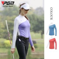 PGM Golf Outfit Women Long-Sleeve Elastic T-shirt Ladies Warm Fast Dry Shirts Female Patchwork Leisure Sports Underwear Stand Collar Tops S-XL