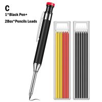 Solid Carpenter Pencil Set With 6 Refill Leads Built-in Sharpener Marking Tool Woodworking Deep Hole Mechanical Pencils Scriber