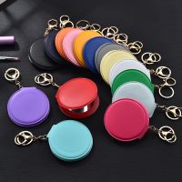 Korean Fashion Makeup Mirror Pu Small Round Mirror Keychain Double-Sided Folding Mirror Furry Ball Mirror Pendant