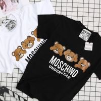 TOP☆ Moschino Tag Collar Label เสื้อยืดคอกลม แขนสั้น ผ้าฝ้ายแท้ ลายหมี สไตล์สตรีท สําหรับผู้ชาย และผู้หญิง นักเรียน