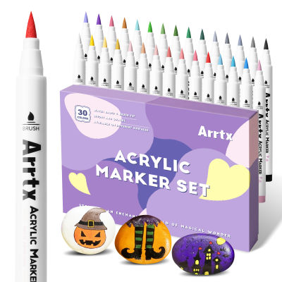 Arrtx 24/30/32 สีอะคริลิสีปากกามาร์กเกอร์แปรงปลายปากกาสำหรับหินหินเซรามิกพอร์ซเลนแก้วไม้ผ้าผ้าใบเครื่องหมายปากกา-zptcm3861