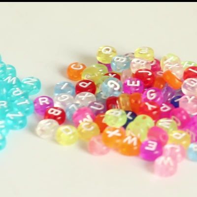 100 Pcs 7mm Candy Color English Letter Transparent Acrylic Beads Childrens DIY Bracelet Accessories