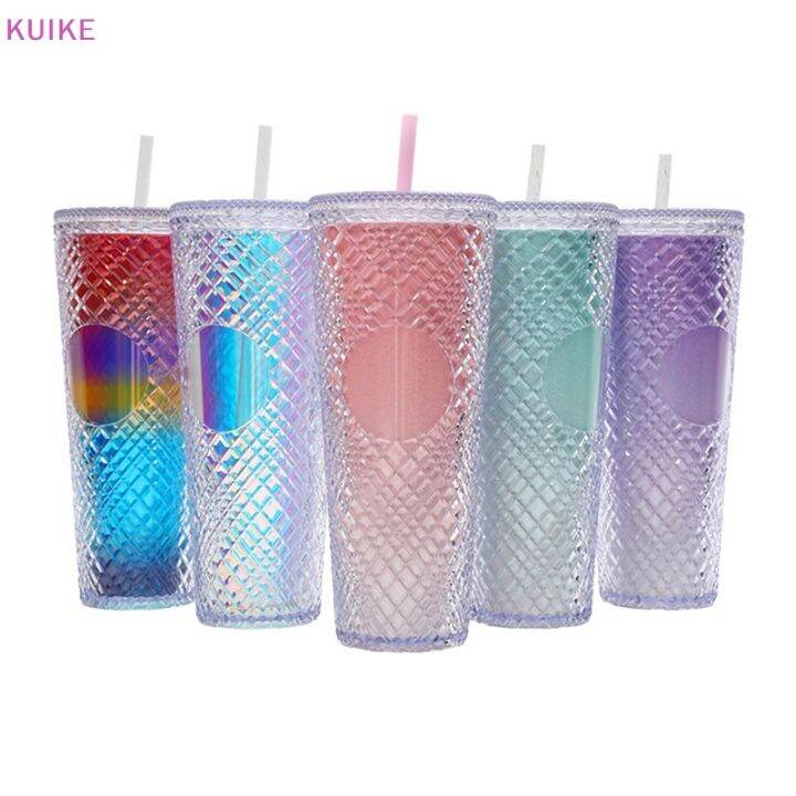 [kui] Tumbler With Lid And Straw Reusable Plastic Cup Double Walled 