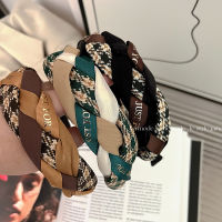 【cw】 Korean Style New Twist Weave Fabric Headband Wide Brim Hair Pressing Headband Elegant Autumn and Winter Elegant Hair Accessories R Plaid