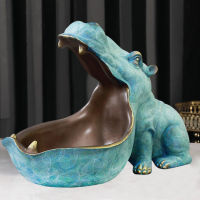 Resin Hippo Statue Hippopotamus Sculpture Figurine Key Candy Container Sundries Storage Holder Home Decoration Crafts Gifts
