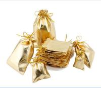 【LZ】☌△  Sacolas de organza com cordão dourado/prateado para presente de natal bolsas para embalar jóias 5x7 7x9 9x12 10x15cm 100