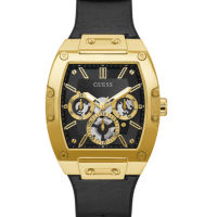 Guess Mens Black And Gold-Tone Square Multifunction Watch GW0202G1