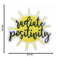 JPatch - (Radiate Positivity Vibes) สัญลักษณ์ โลโก้ แผ่พลังบวก สีเหลือง ตัวรีดติดเสื้อ อาร์มรีด อาร์มปัก มีกาวในตัว การ์ตูนสุดน่ารัก งาน DIY Embroidered Iron/Sew on Patches