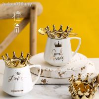 ∋▧❡ ready stock ◘◊◄Internet celebrity creative trend crown cup female ceramic mug with lid spoon personalized household water cup ins coffee cup