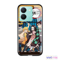 Volans Y36 Vivo Y36 5G ญี่ปุ่นอะนิเมะสำหรับเด็กผู้หญิงเคสโทรศัพท์ฆ่าปีศาจผู้หญิง Kimetsu No Yaiba Tanjirou Nezuko เคสกระจกนิรภัยมันวาวกันกระแทก