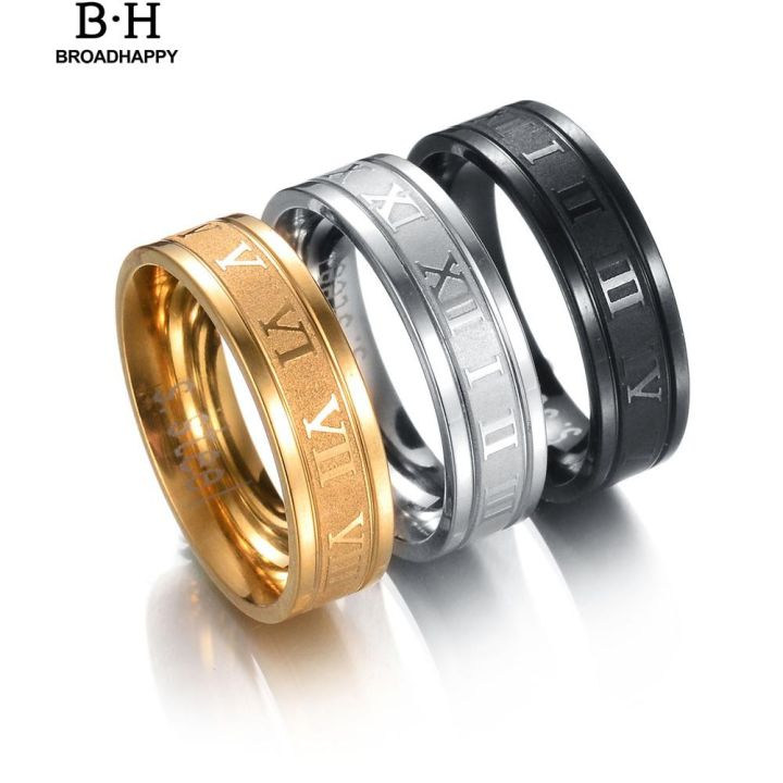 broadhappy-แหวนไทเทเนียม-แหวนเกลี้ยง-ลายตัวเลขโรมัน-สไตล์พังก์-สร้างสรรค์