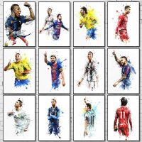 ஐ สีน้ำที่มีชื่อเสียง Soccer Star Wall Art โปสเตอร์ World Idol ตกแต่งบ้านภาพวาดผ้าใบภาพจิตรกรรมฝาผนังคอลเลกชันภาพพิมพ์งานศิลปะของขวัญ