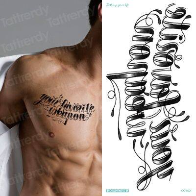 tatoos temporales for men women temporary tattoo lettering english words on chest arm sleeve tattoo sticker mens body art sexy