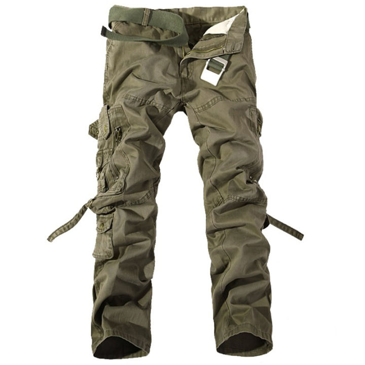 Men Cargo Pants Mens Casual Cotton Trousers Solid Mens Military Pants Overalls Multi Pockets Decoration Plus Size Without Belt