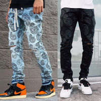 Black Men printing Ripped Jeans 2021 New Fashion Retro Washed Denim Pencil Pants Street Gorgeous pattern Straight Men Trousers